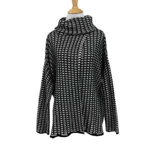 Elan Sweater Womens OS One Size Black White Knit Crochet Funnel Neck Oversized